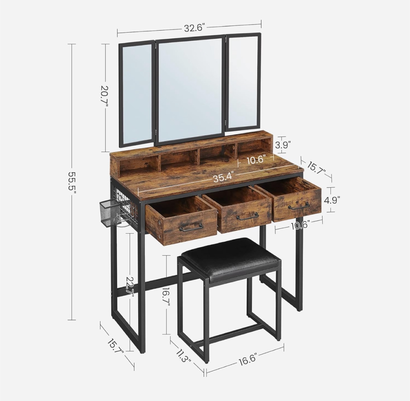 Wood and Metal Vanity with Drawers - photo 2