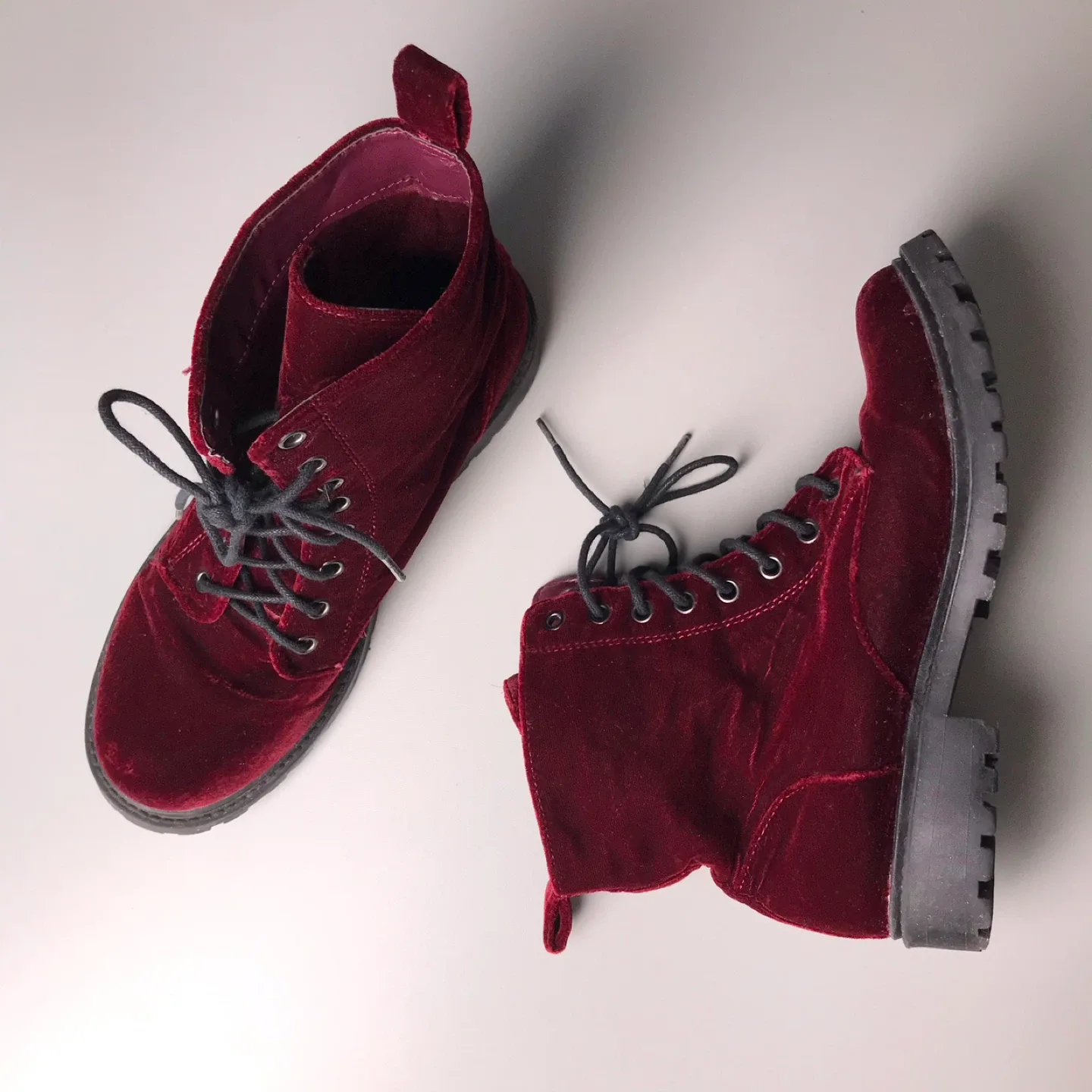 H&M Burgundy Velvet Boots - size 7 thumbnail