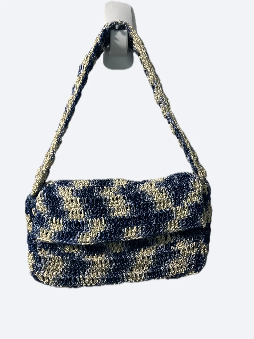 MNG Crochet Shoulder Bag - Blue & Beige