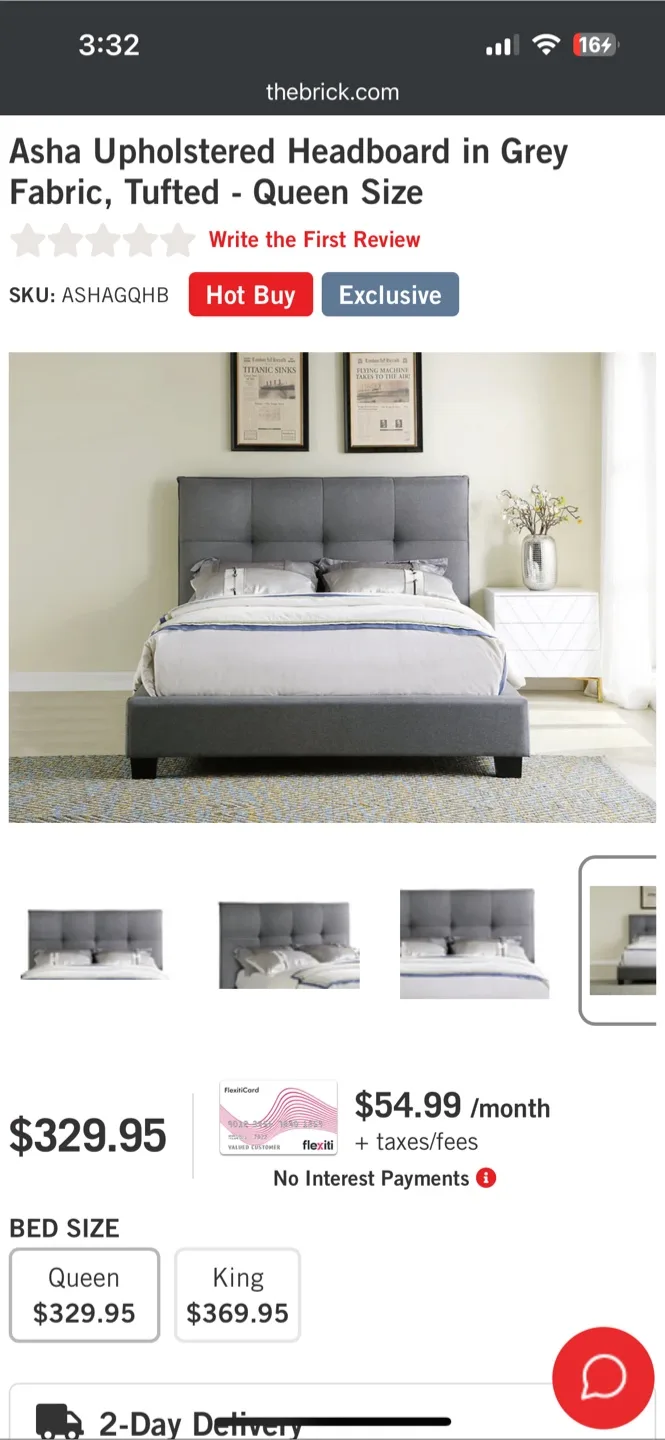 Asha Upholstered Headboard, Grey, KING Size thumbnail