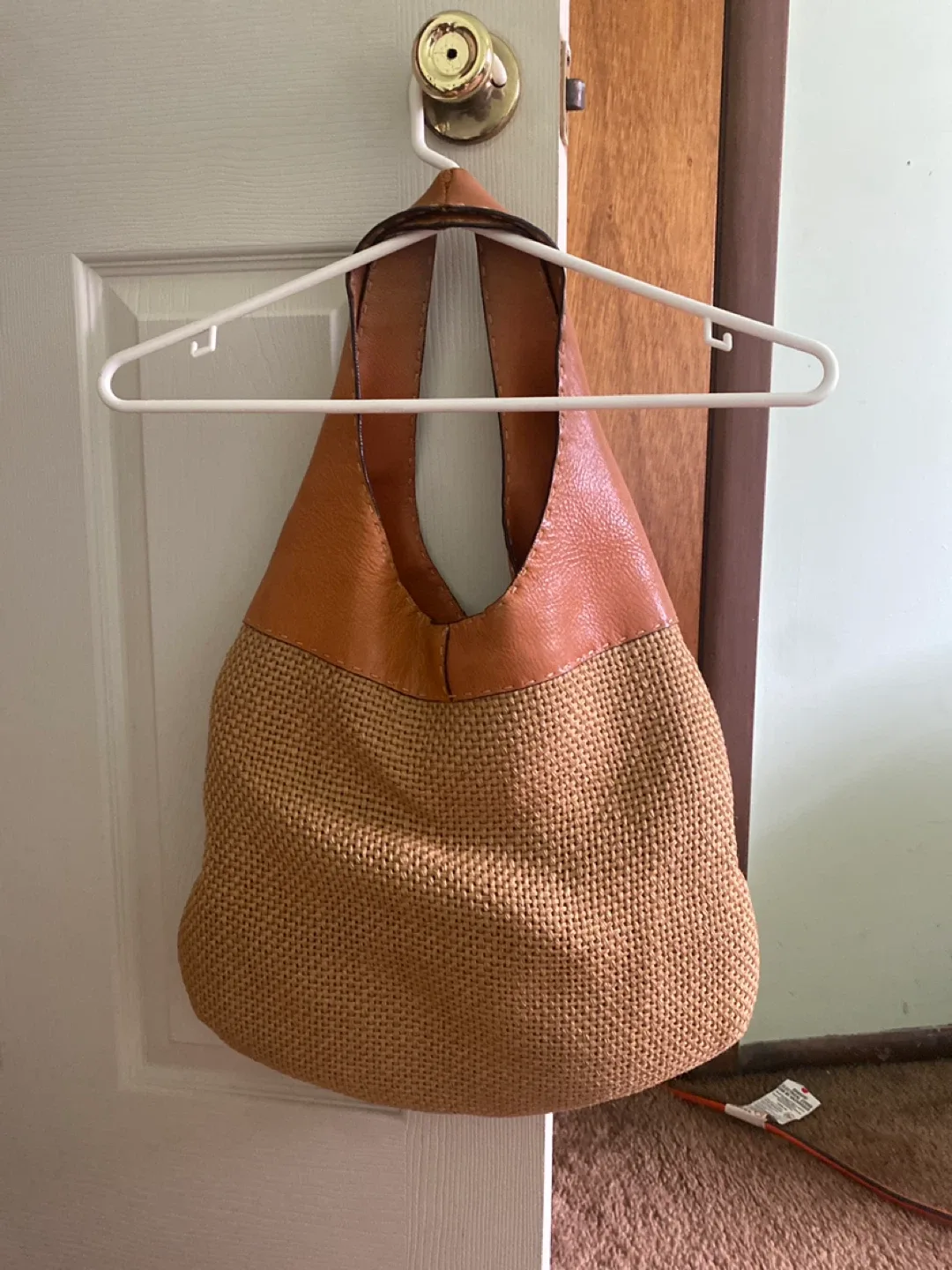 Brown Leather & Woven Hobo Bag thumbnail