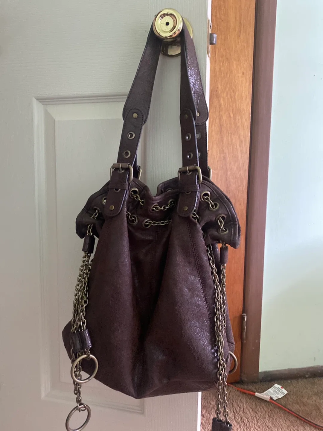 Brown Leather Hobo Bag with Chain Detail thumbnail