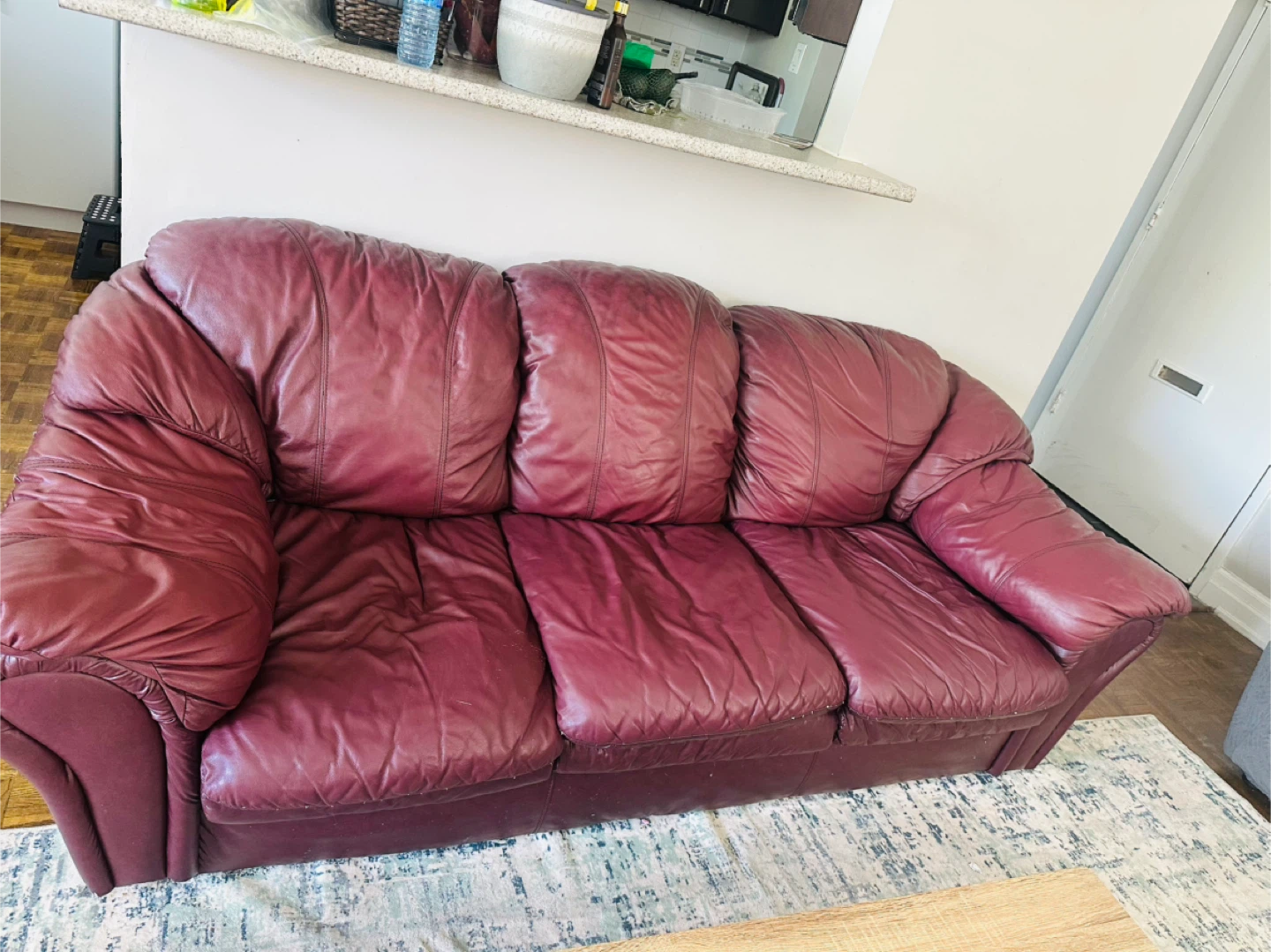 Burgundy Leather Sofa - Comfortable Seating