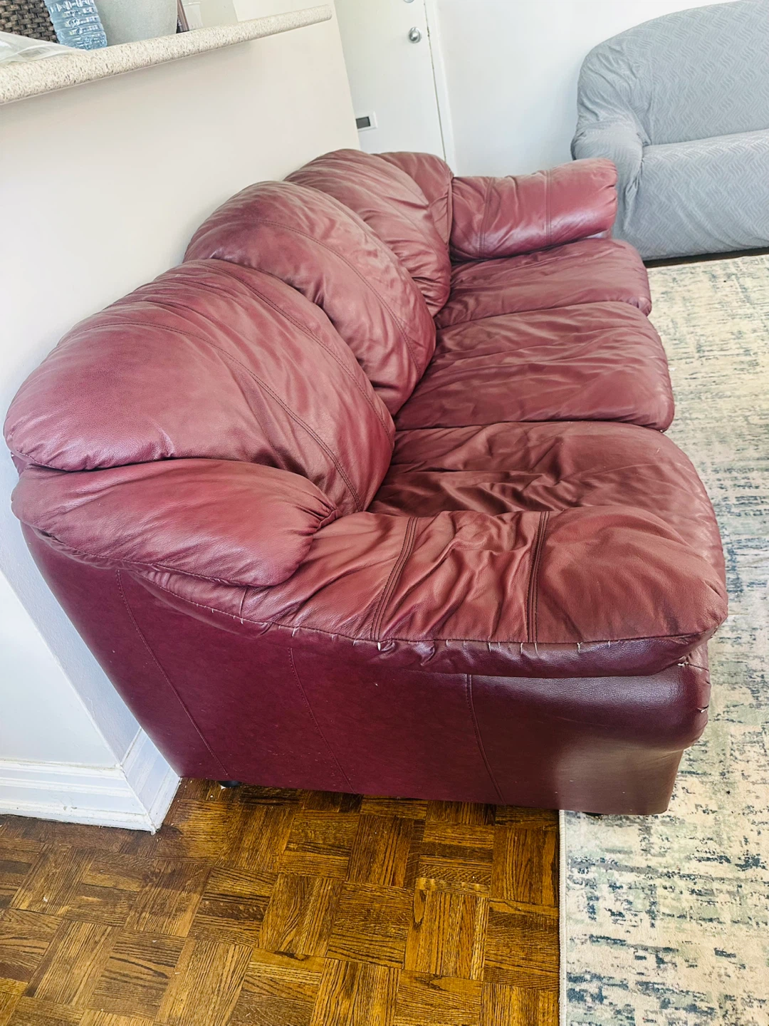 Burgundy Leather Sofa - Comfortable Seating - photo 3