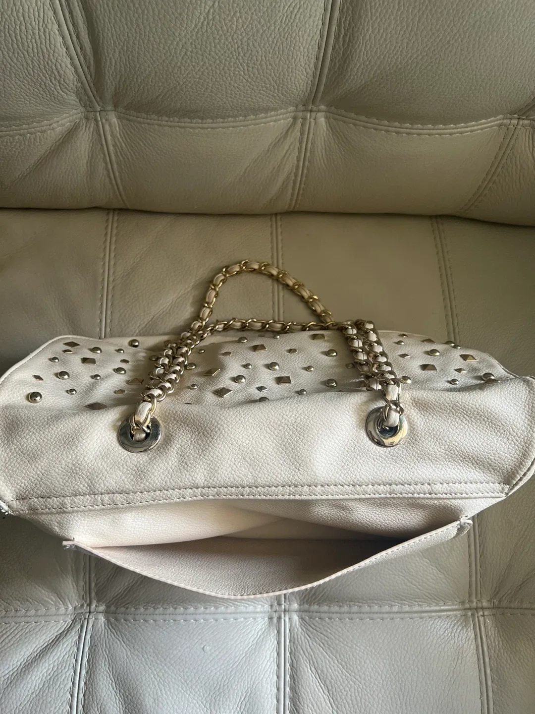 Cream/Gold Studded Shoulder Bag image indicator(3)
