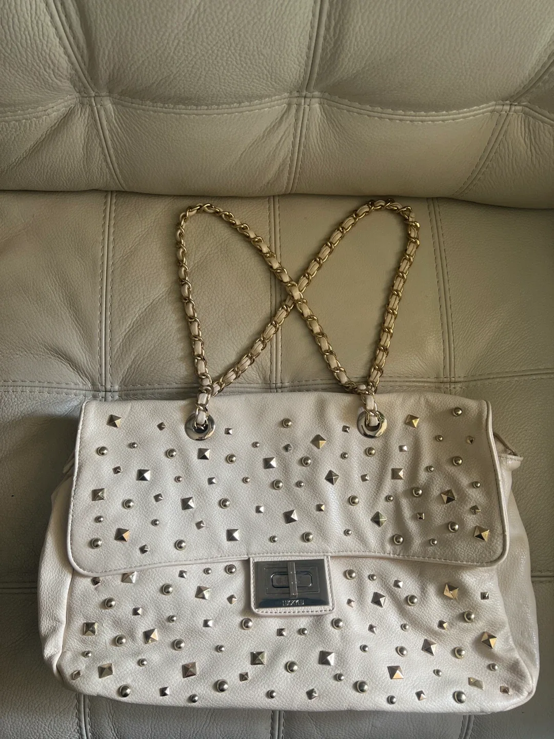 Cream/Gold Studded Shoulder Bag thumbnail