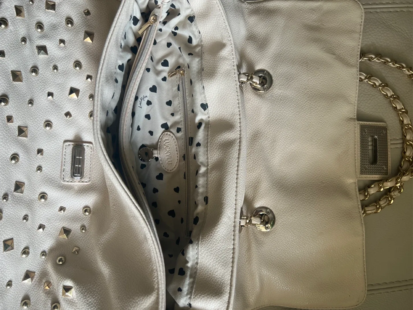 Cream/Gold Studded Shoulder Bag image indicator(5)