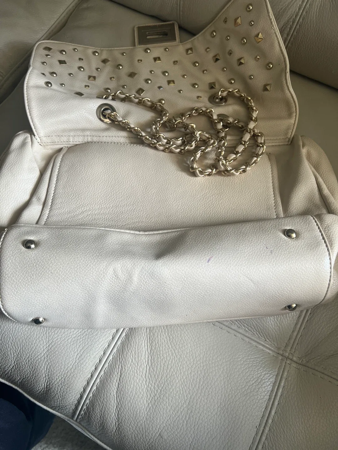 Cream/Gold Studded Shoulder Bag image indicator(8)