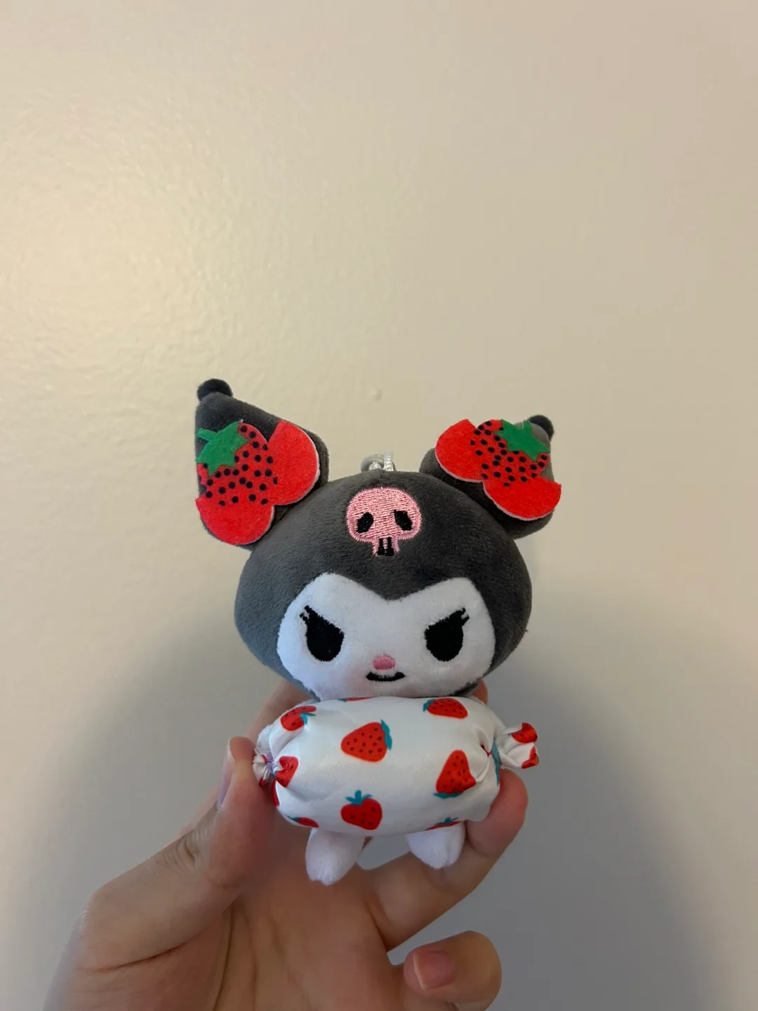 Kuromi Strawberry Plushie keychain thumbnail