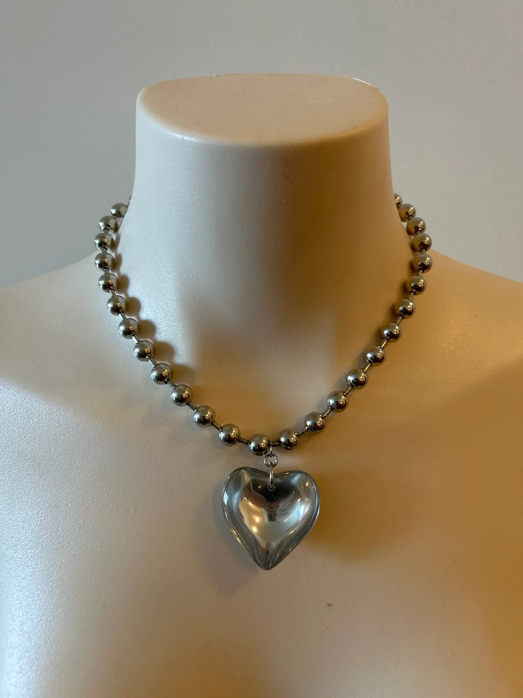 Silver Heart Chunky Ball Chain Necklace thumbnail