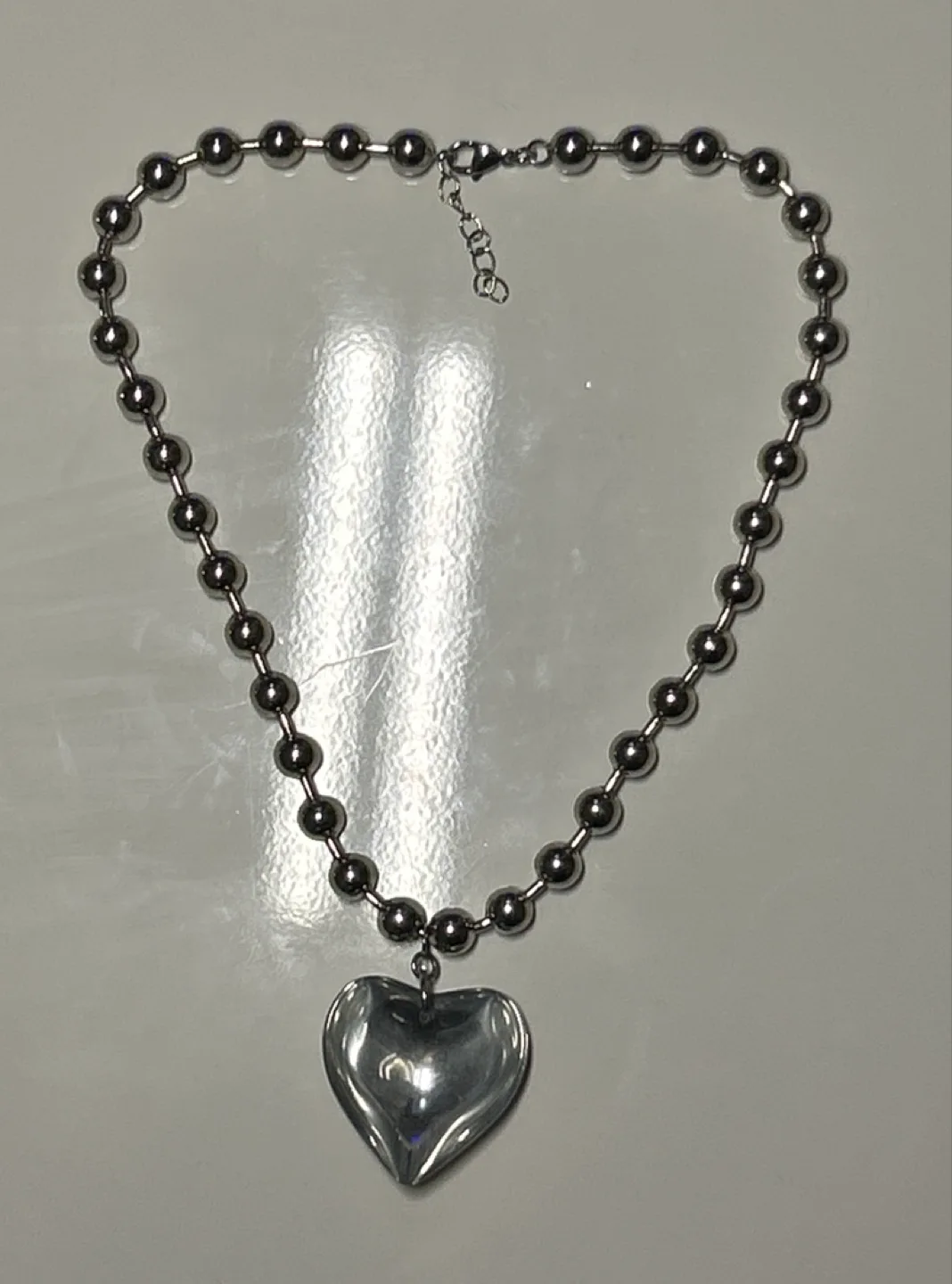 Silver Heart Chunky Ball Chain Necklace image indicator(2)