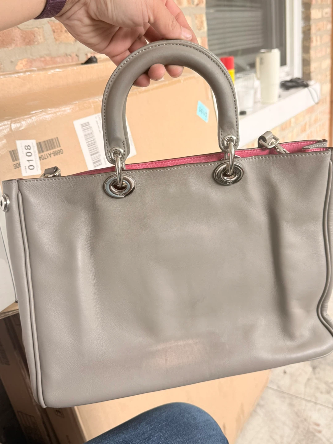 Dior Leather Tote Bag - Gray - photo 2