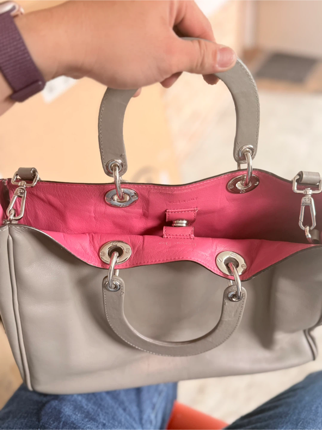 Dior Leather Tote Bag - Gray - photo 4