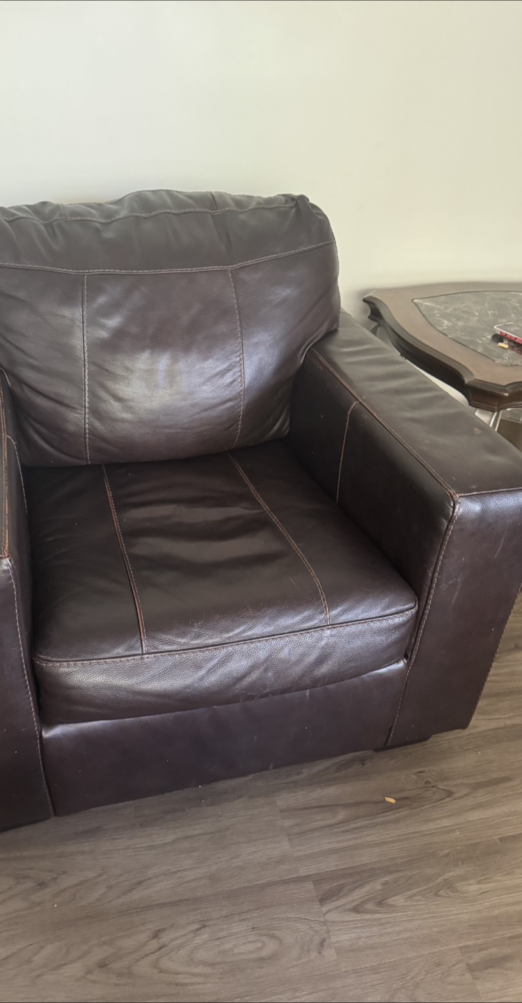 Brown Leather Sofa and Armchair Set