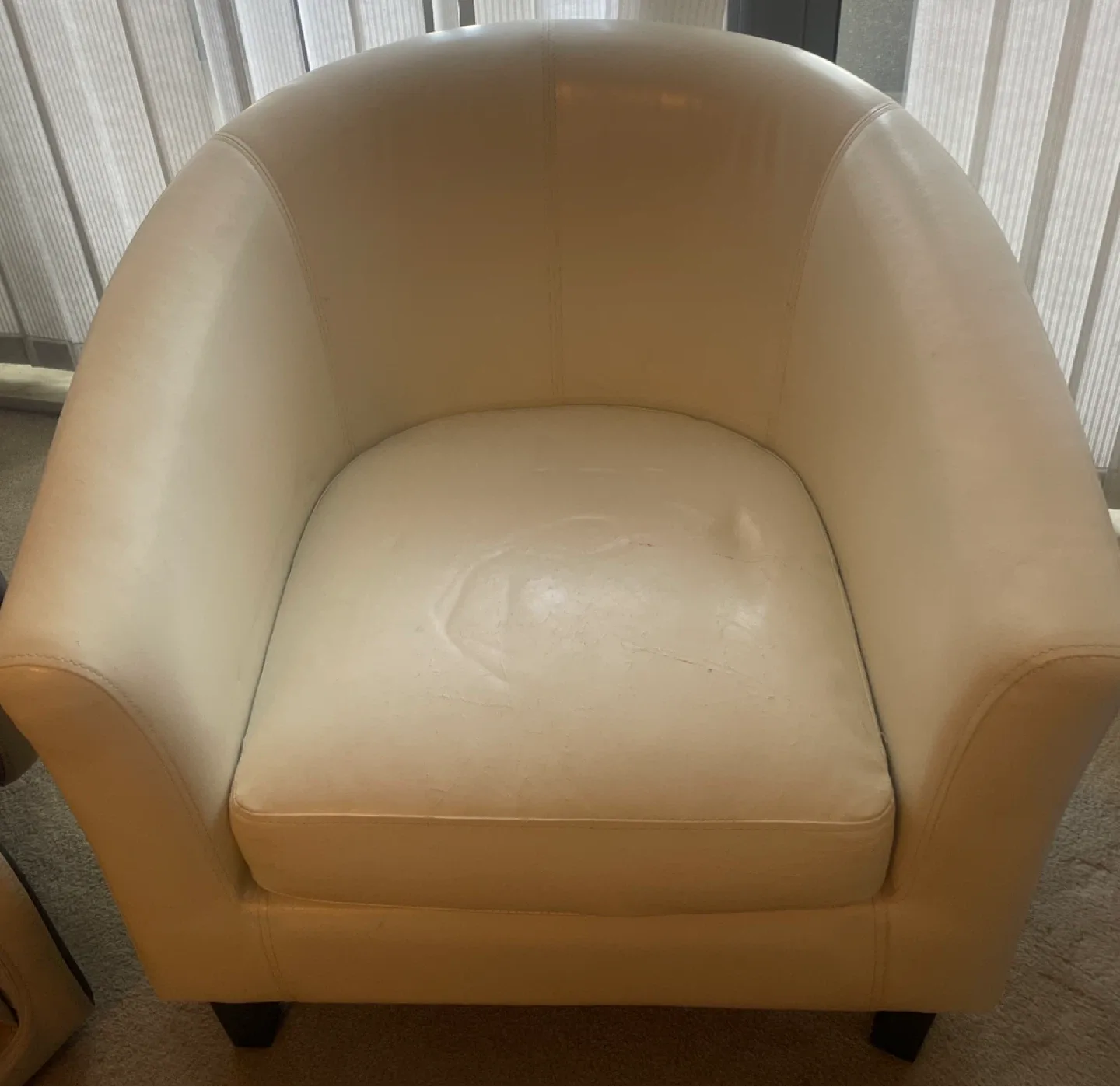 Set of 2! Cream Leather Tub Chair thumbnail