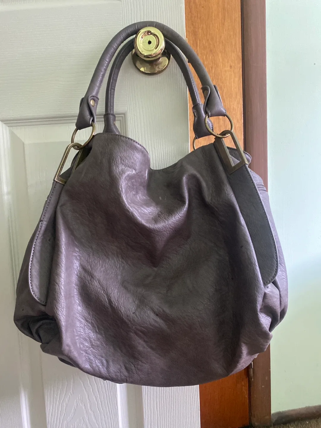 Leather Hobo Bag - Gray thumbnail