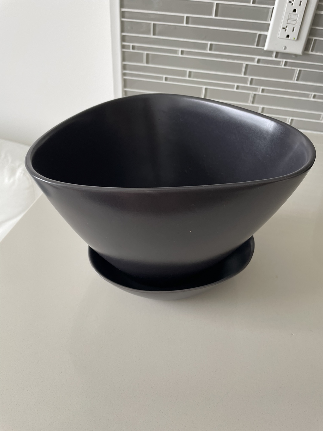 Modern Black Ceramic Planter with Tray