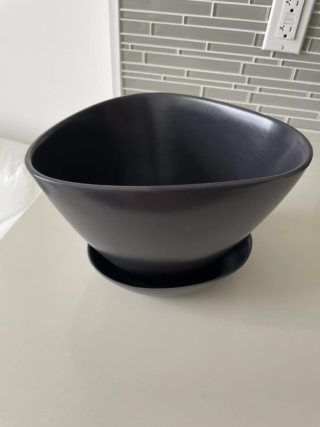 Modern Black Ceramic Planter with Tray thumbnail