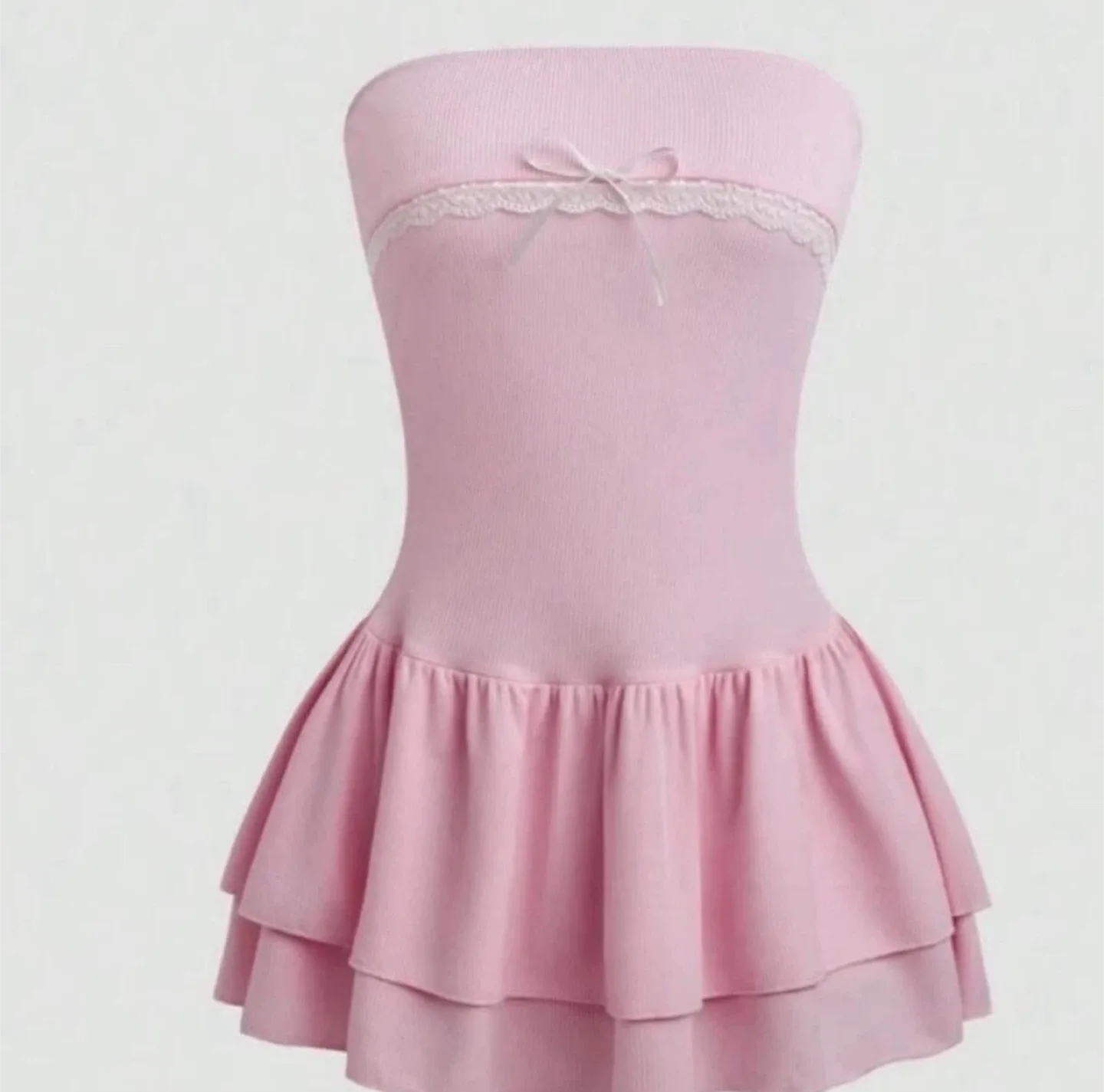 Pink Tube Dress with Ruffle Skirt