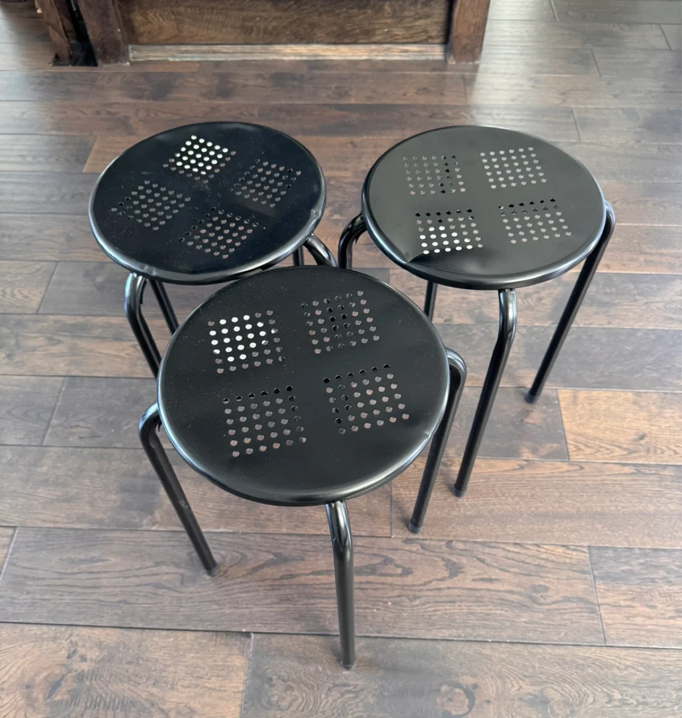 Set of 3 Metal Black Stool