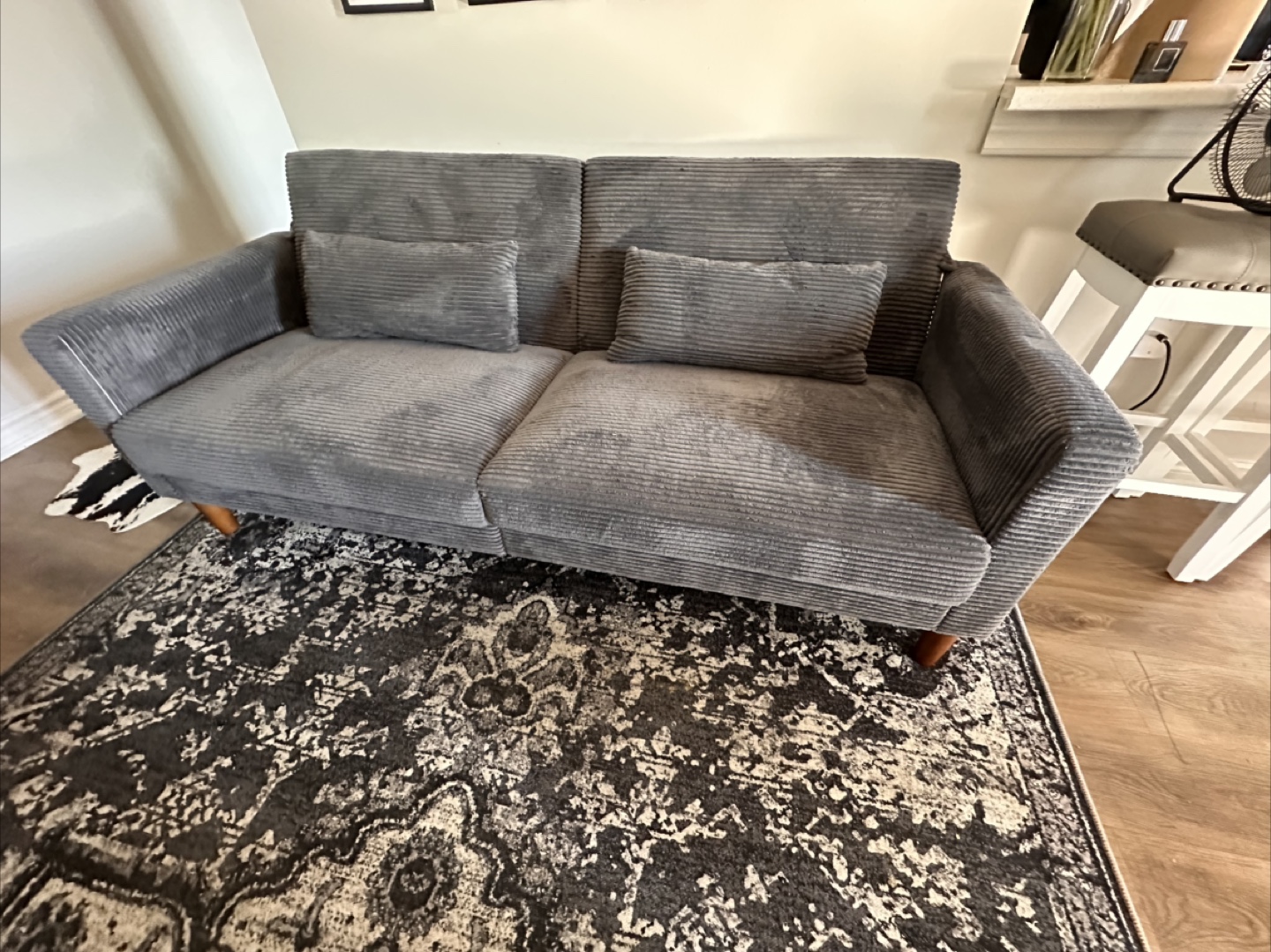 Grey Corduroy Loveseat Sofa