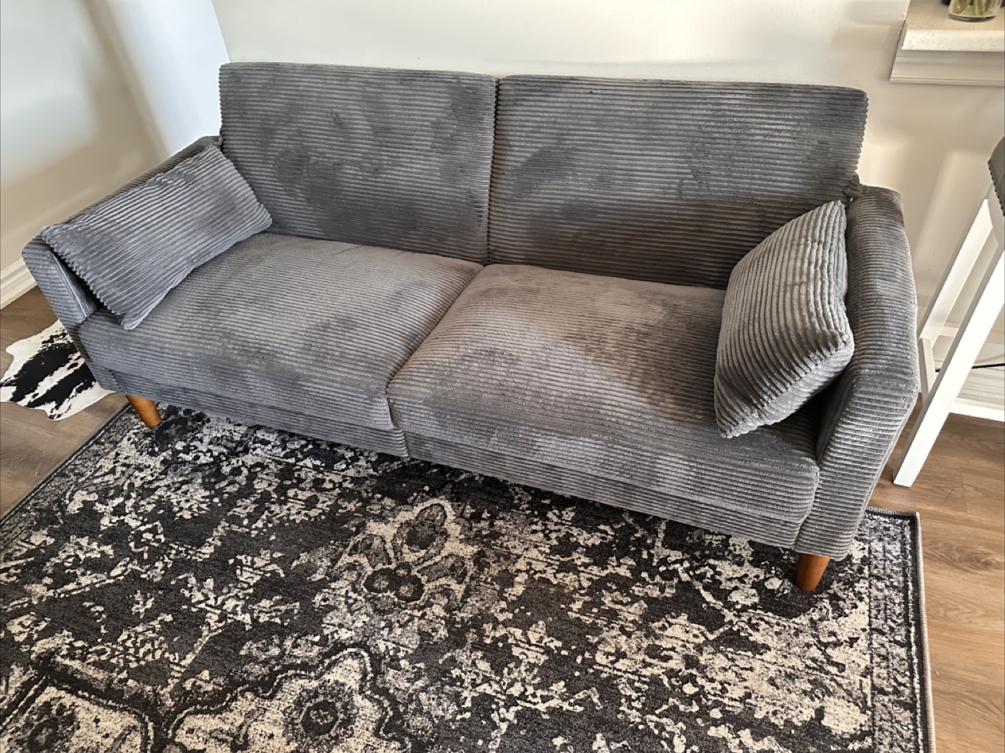 Grey Corduroy Loveseat Sofa - photo 5