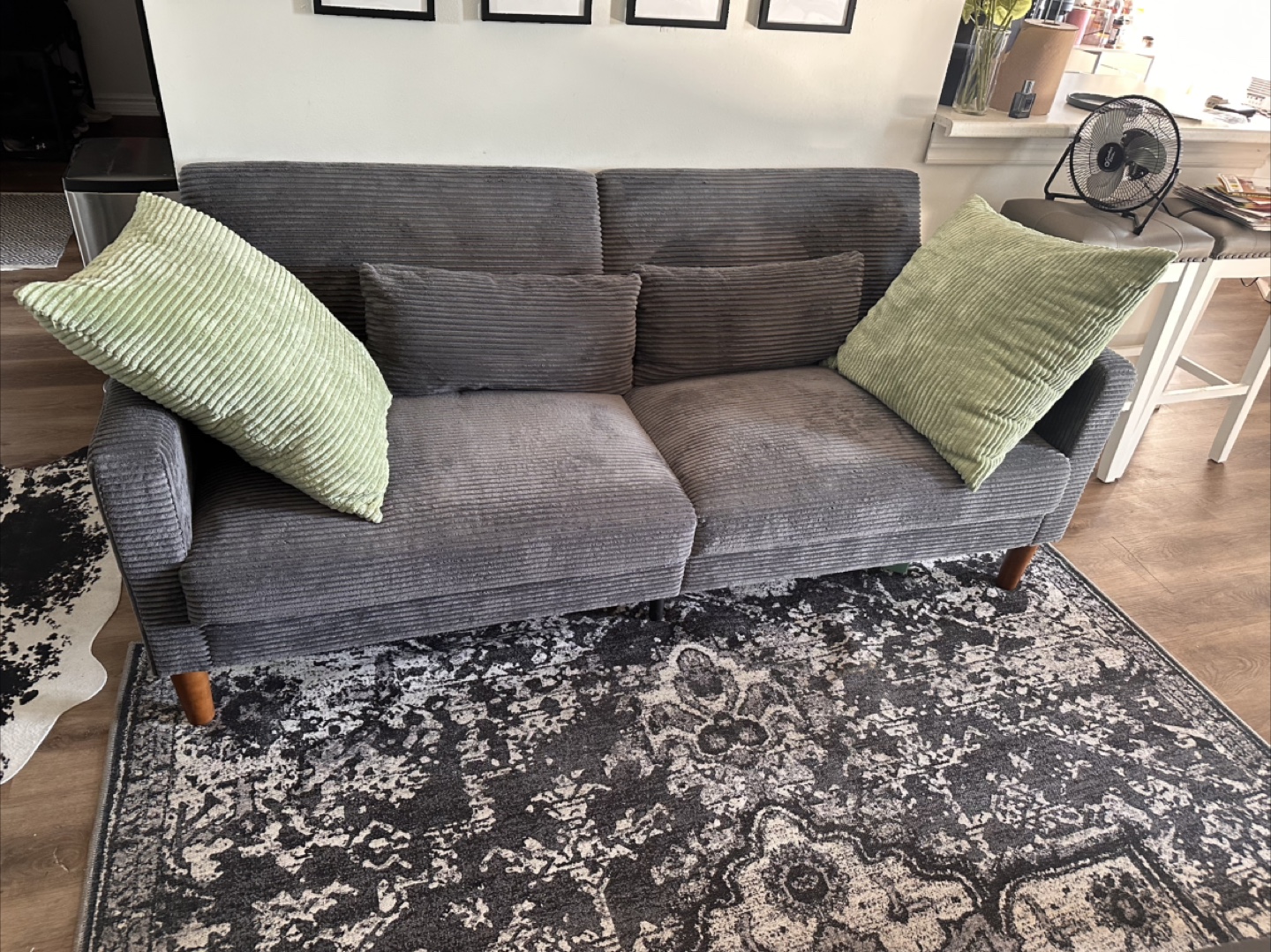 Grey Corduroy Loveseat Sofa - photo 2