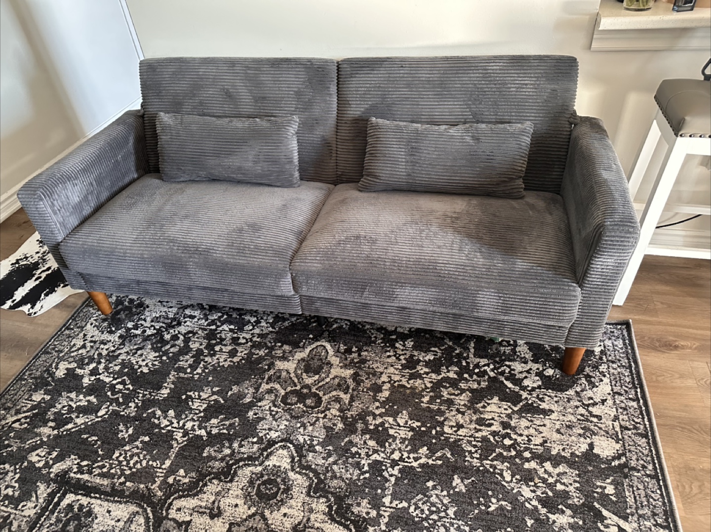 Grey Corduroy Loveseat Sofa - photo 4