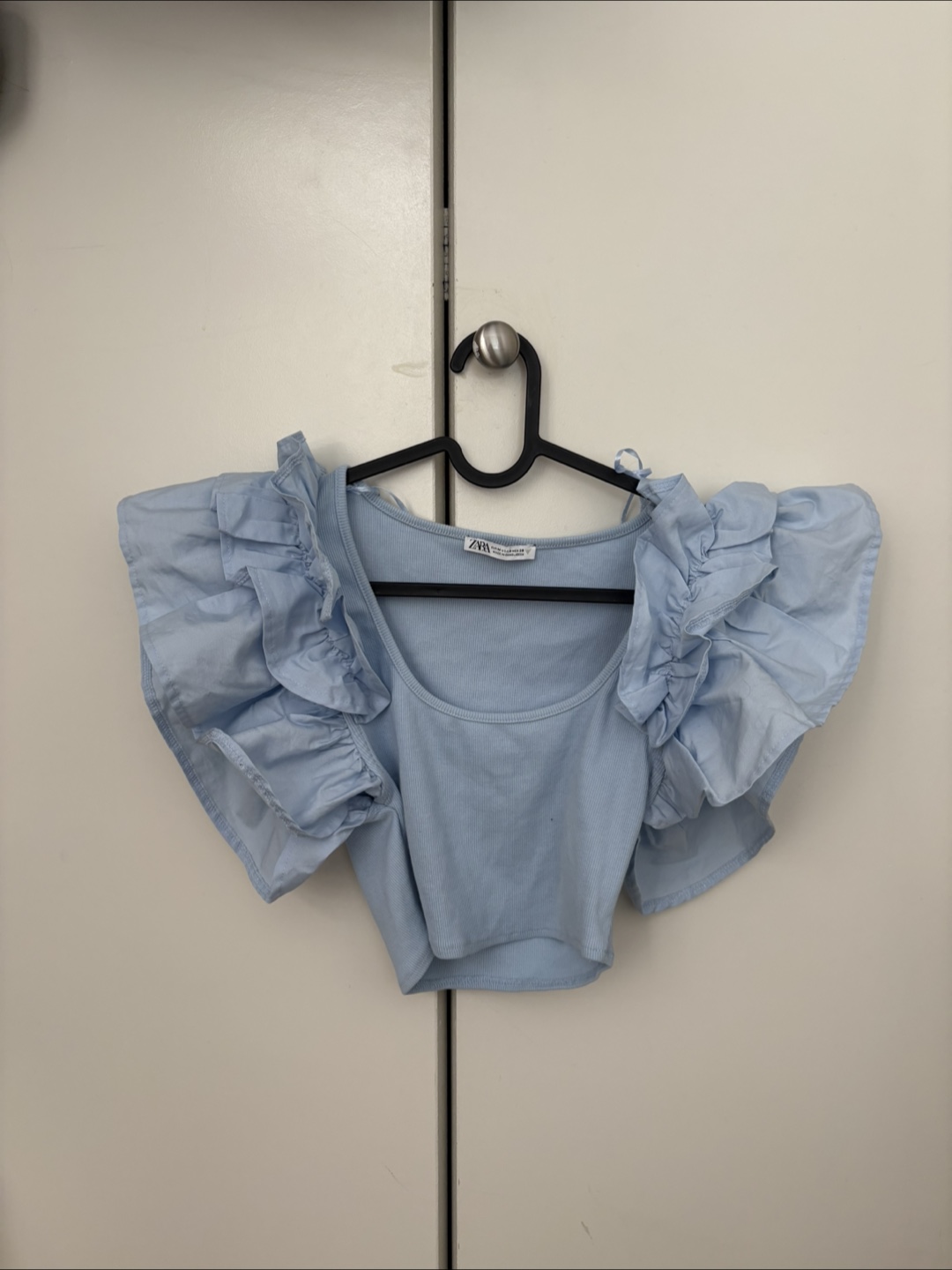 Zara Blue Ruffle Sleeve Top - Size M