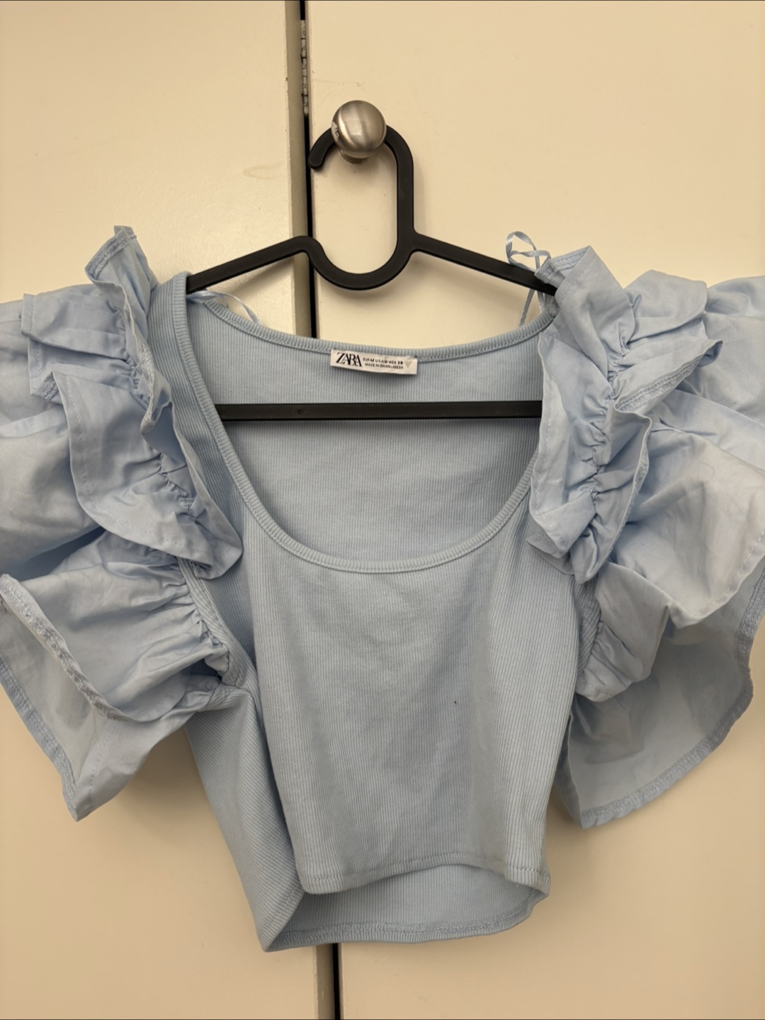 Zara Blue Ruffle Sleeve Top - Size M - photo 2