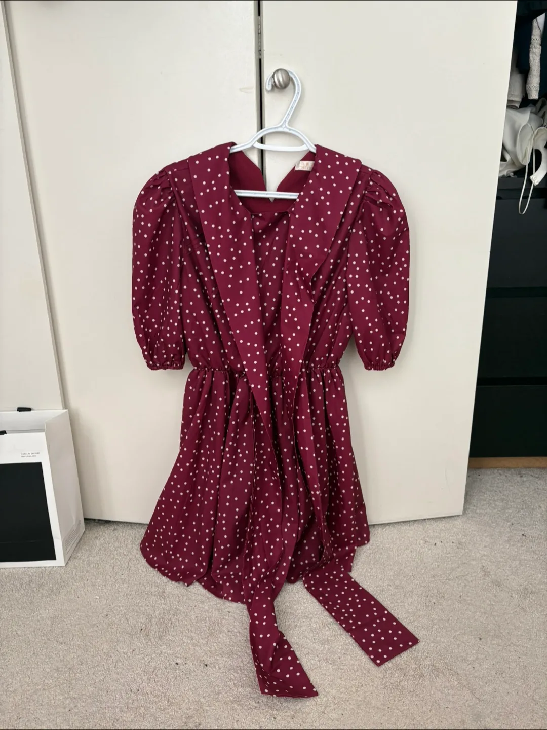 Burgundy Polka Dot Dress thumbnail