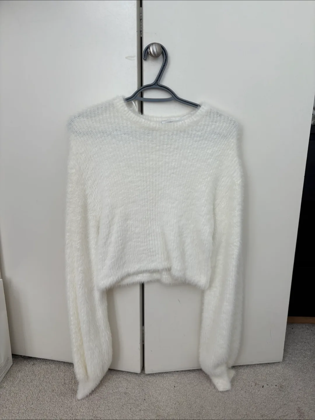 White Fuzzy Cropped Sweater thumbnail