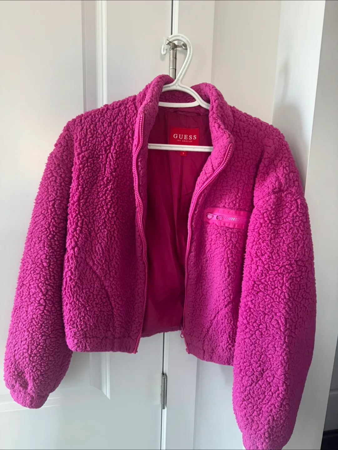 Guess Pink Sherpa Jacket - Size S thumbnail
