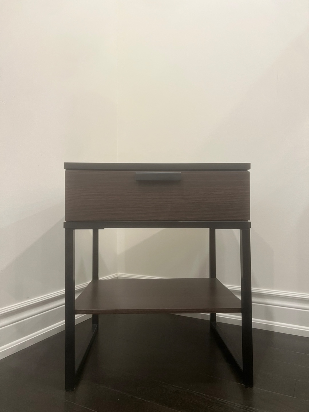 Brown Wood Nightstand with Drawer