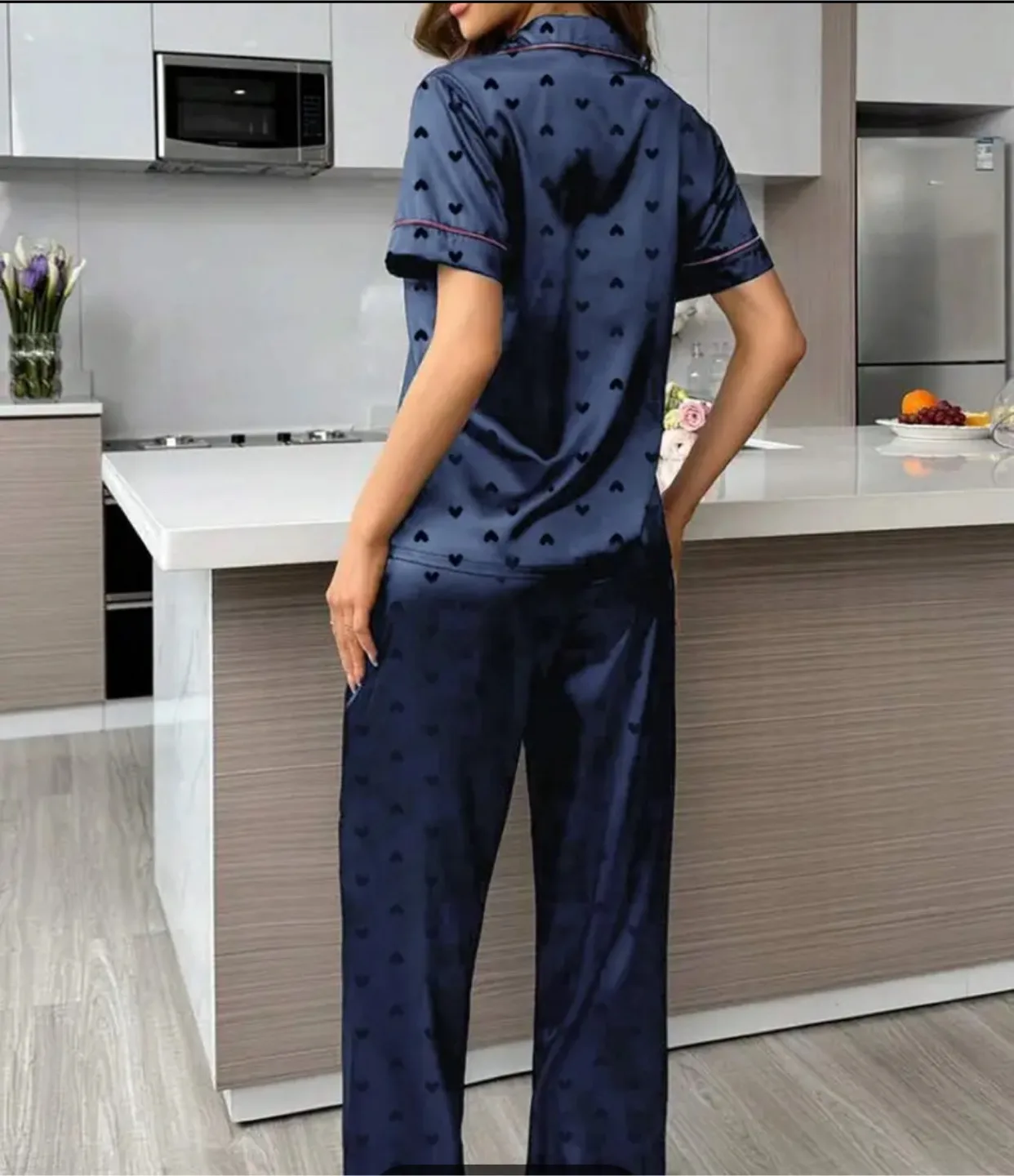 Navy Blue Heart Print Pajama Set image indicator(2)