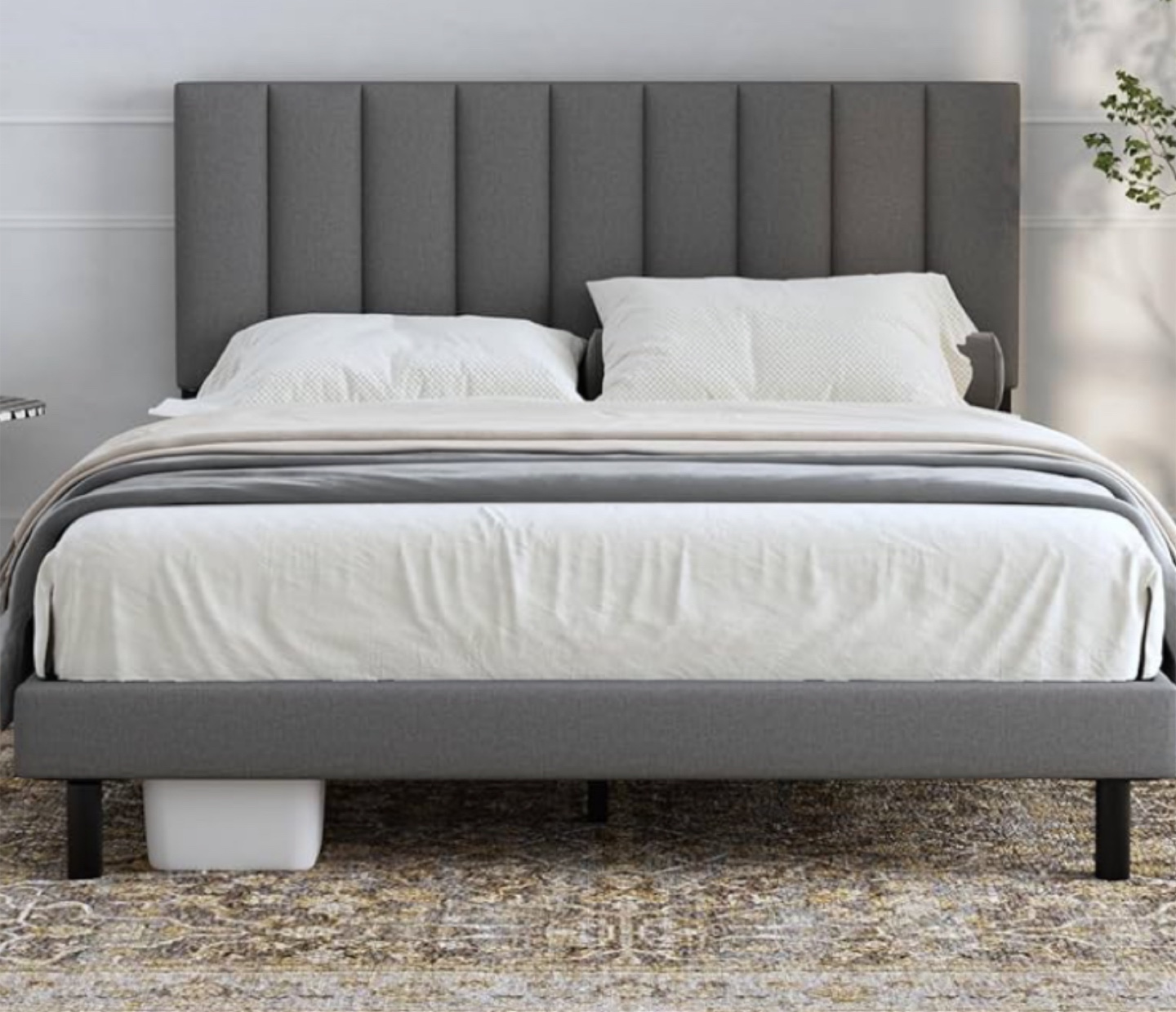 Upholstered Platform Queen Bed Frame - Grey