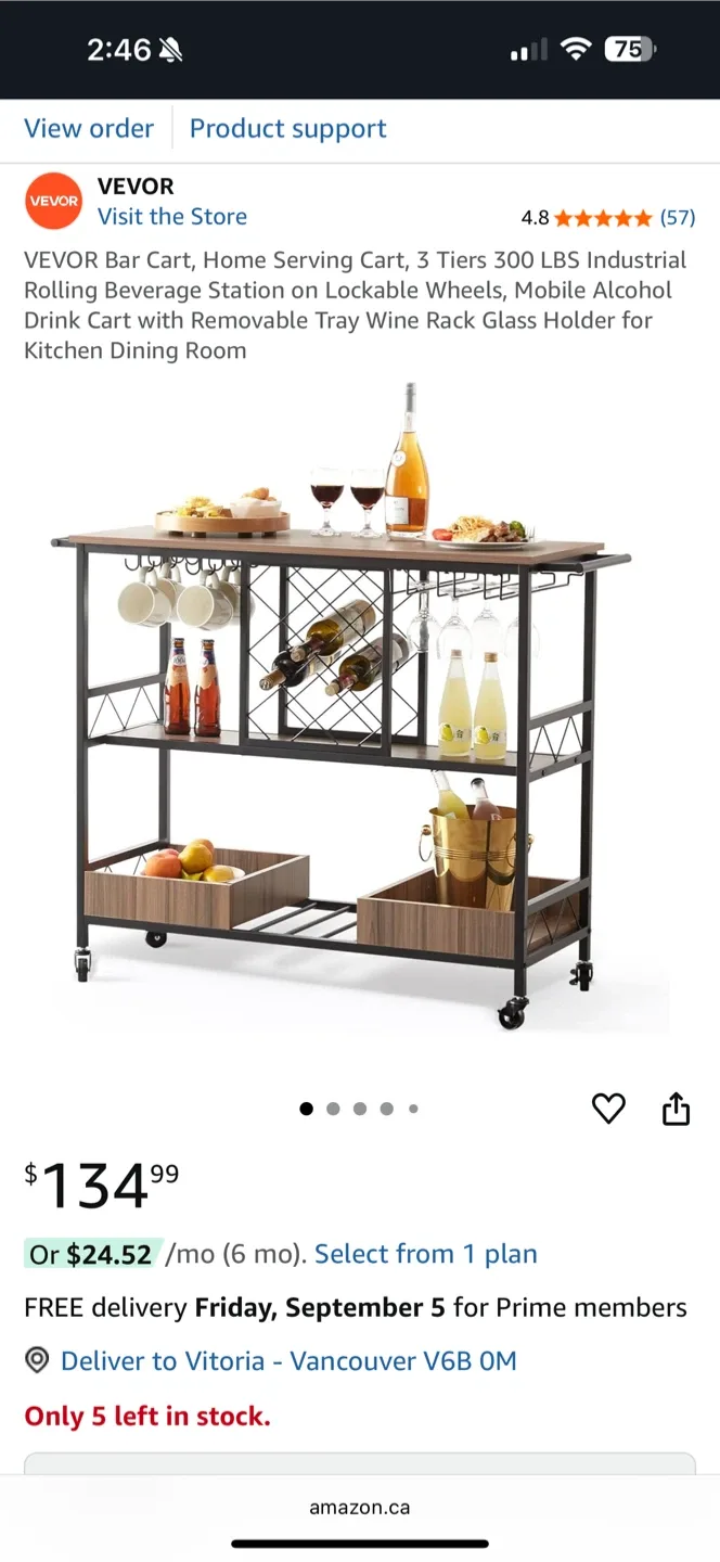 Rolling Bar Cart with Wine Rack image indicator(6)