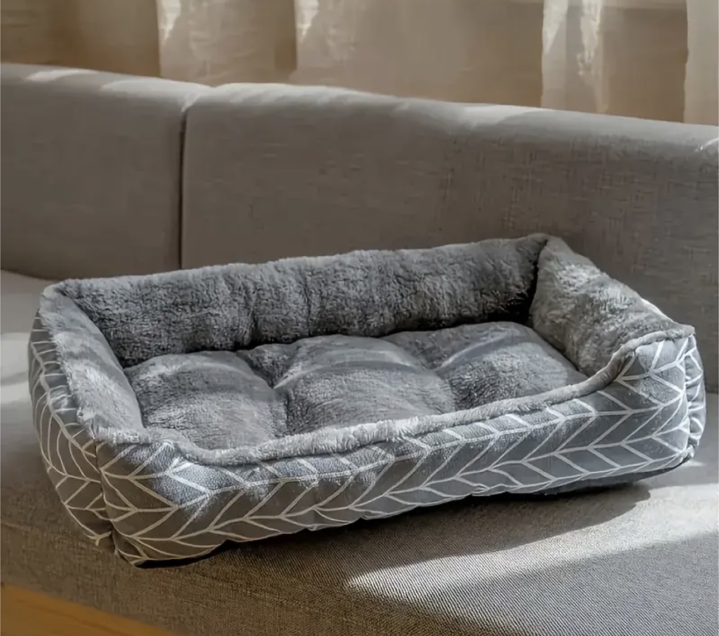 Brand New Gray Plush Dog Bed