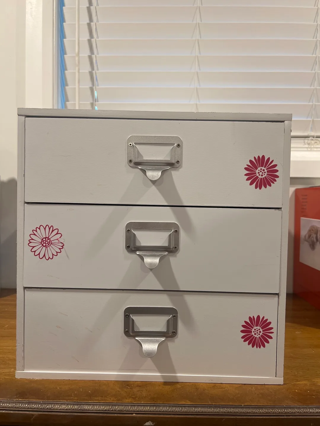Grey 3-Drawer Storage Unit with Flower Decals thumbnail