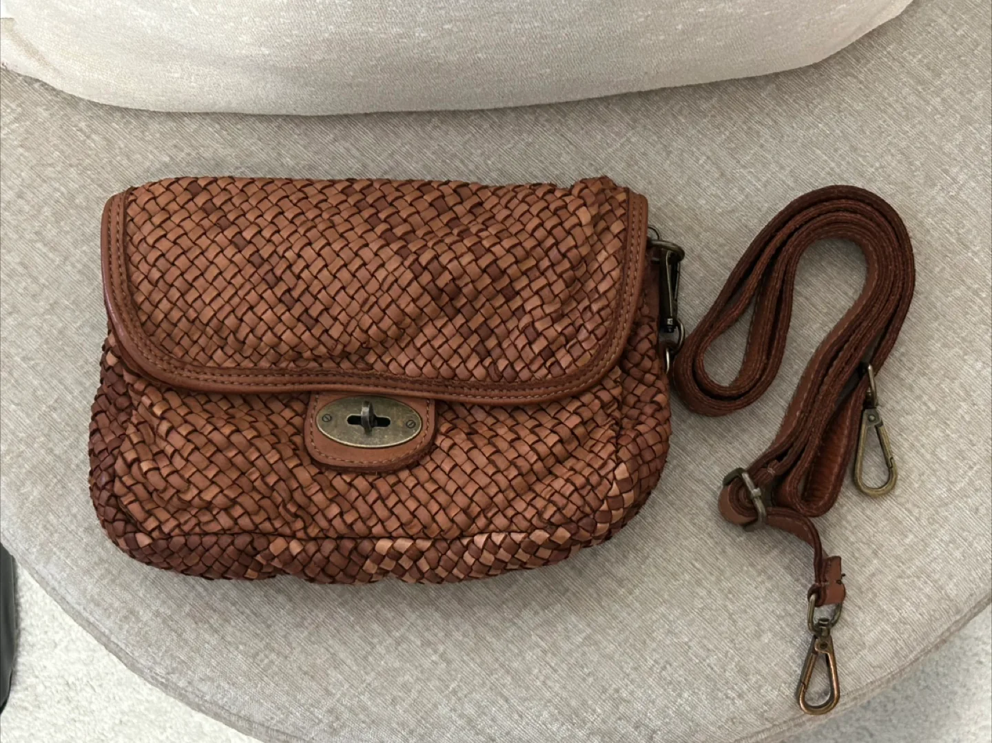 Brown Woven Leather Crossbody Bag image indicator(5)