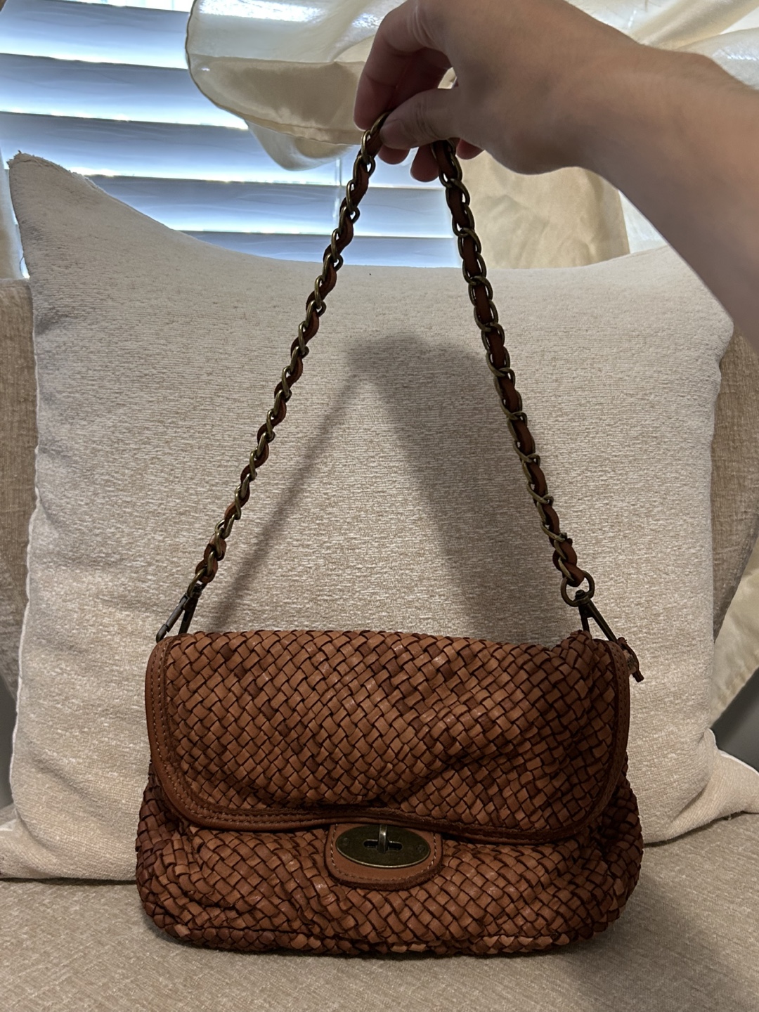 Brown Woven Leather Crossbody Bag