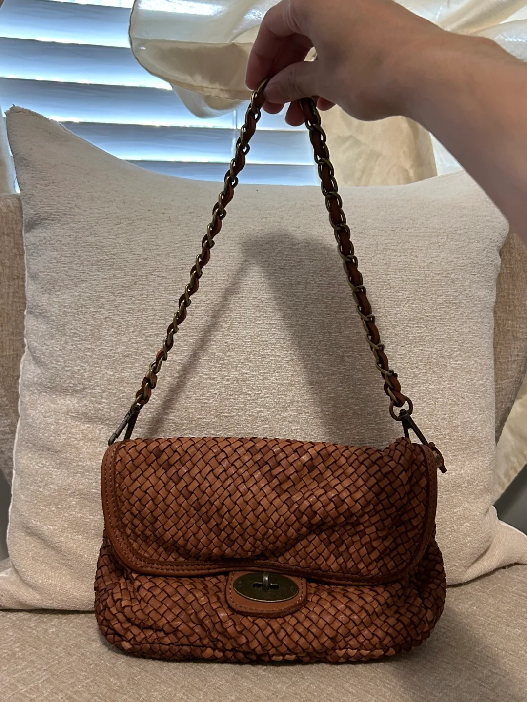 Brown Woven Leather Crossbody Bag