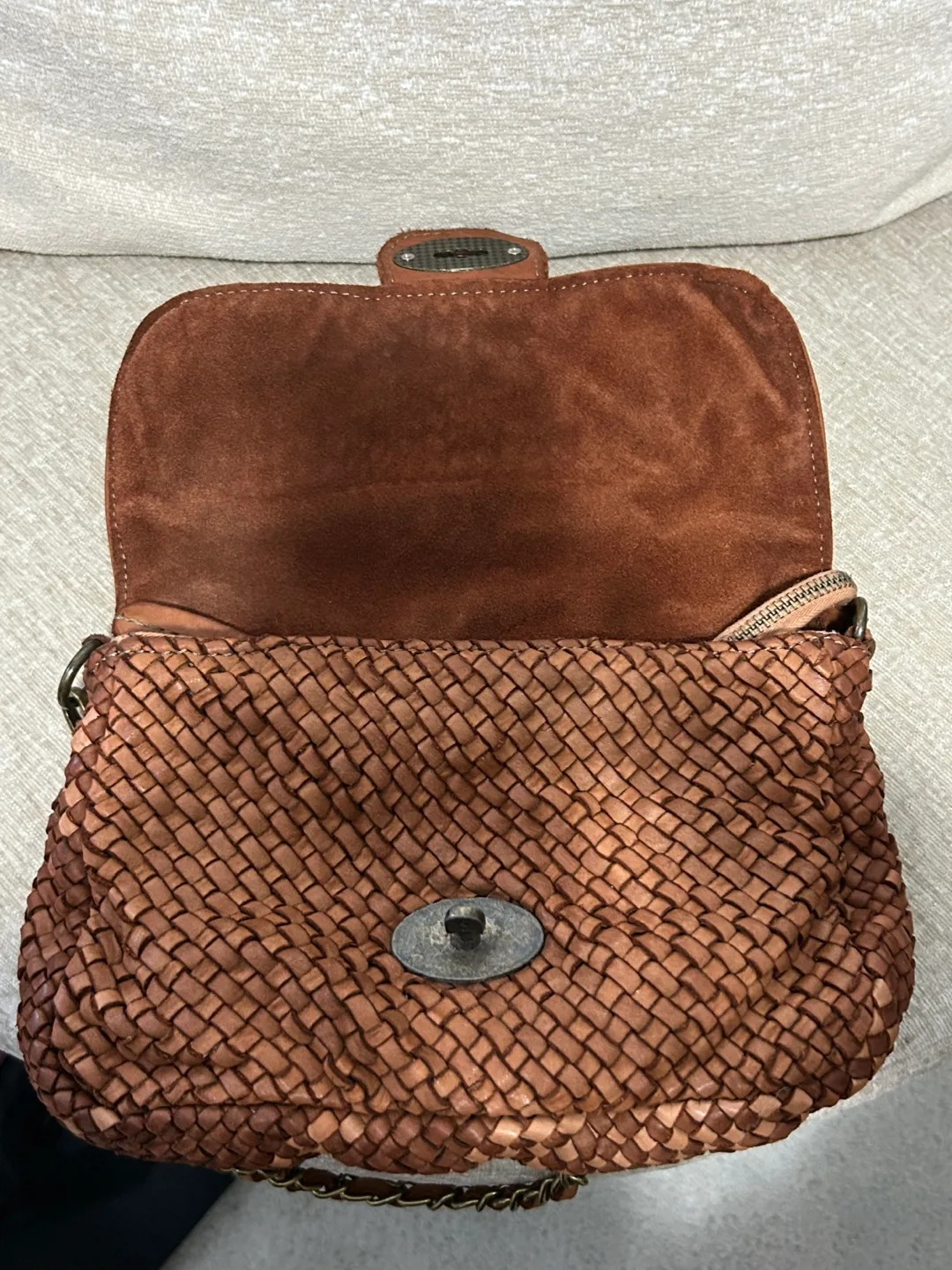 Brown Woven Leather Crossbody Bag image indicator(4)