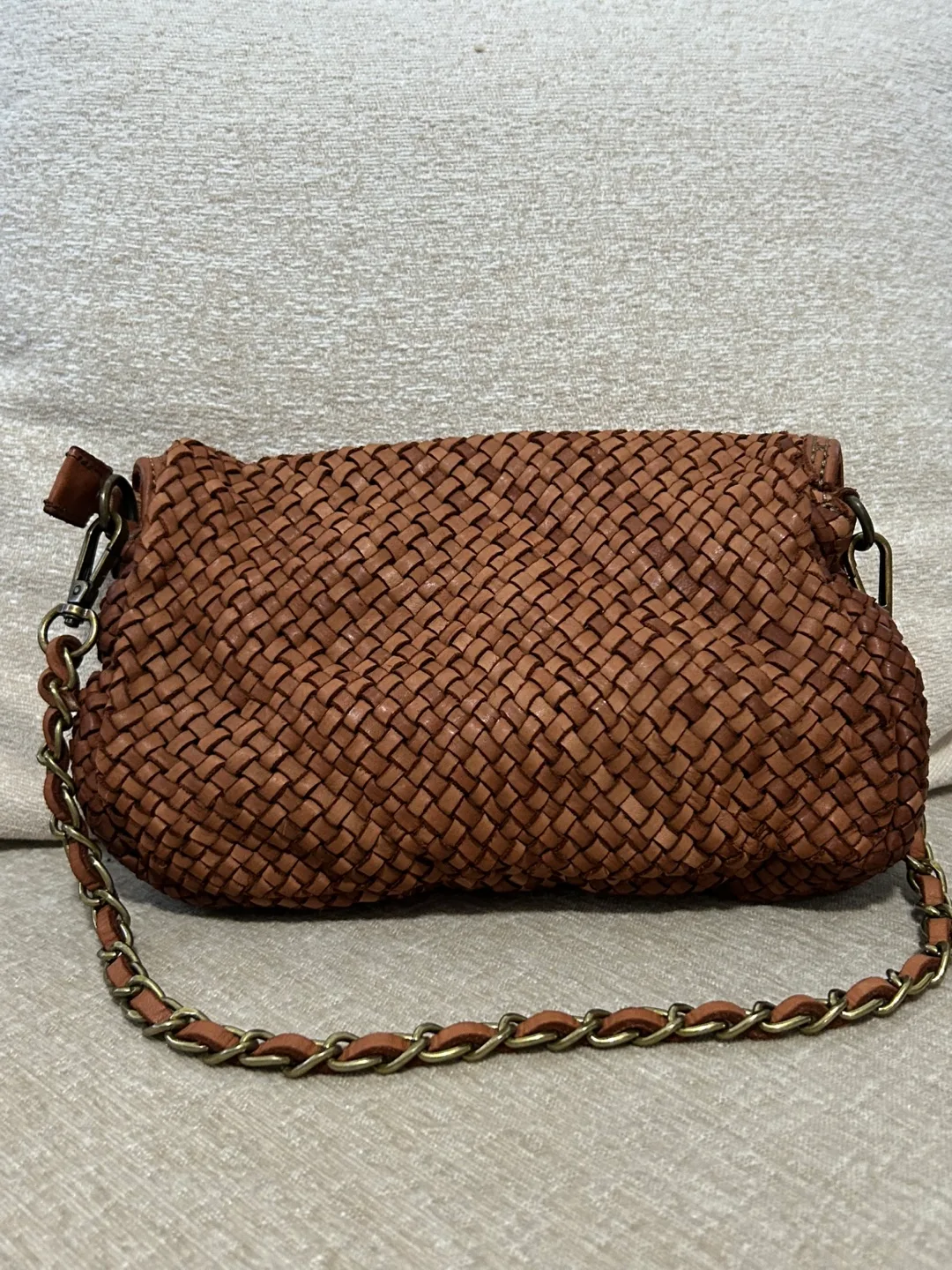 Brown Woven Leather Crossbody Bag image indicator(3)