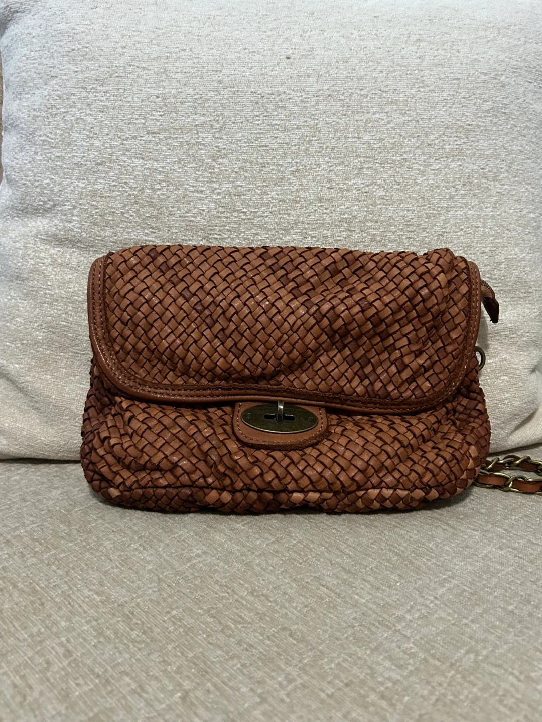 Brown Woven Leather Crossbody Bag image indicator(2)