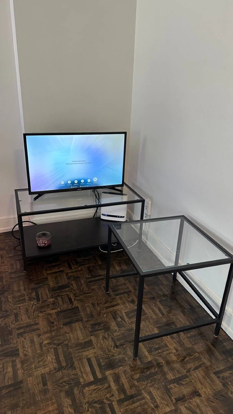 2 glass tables