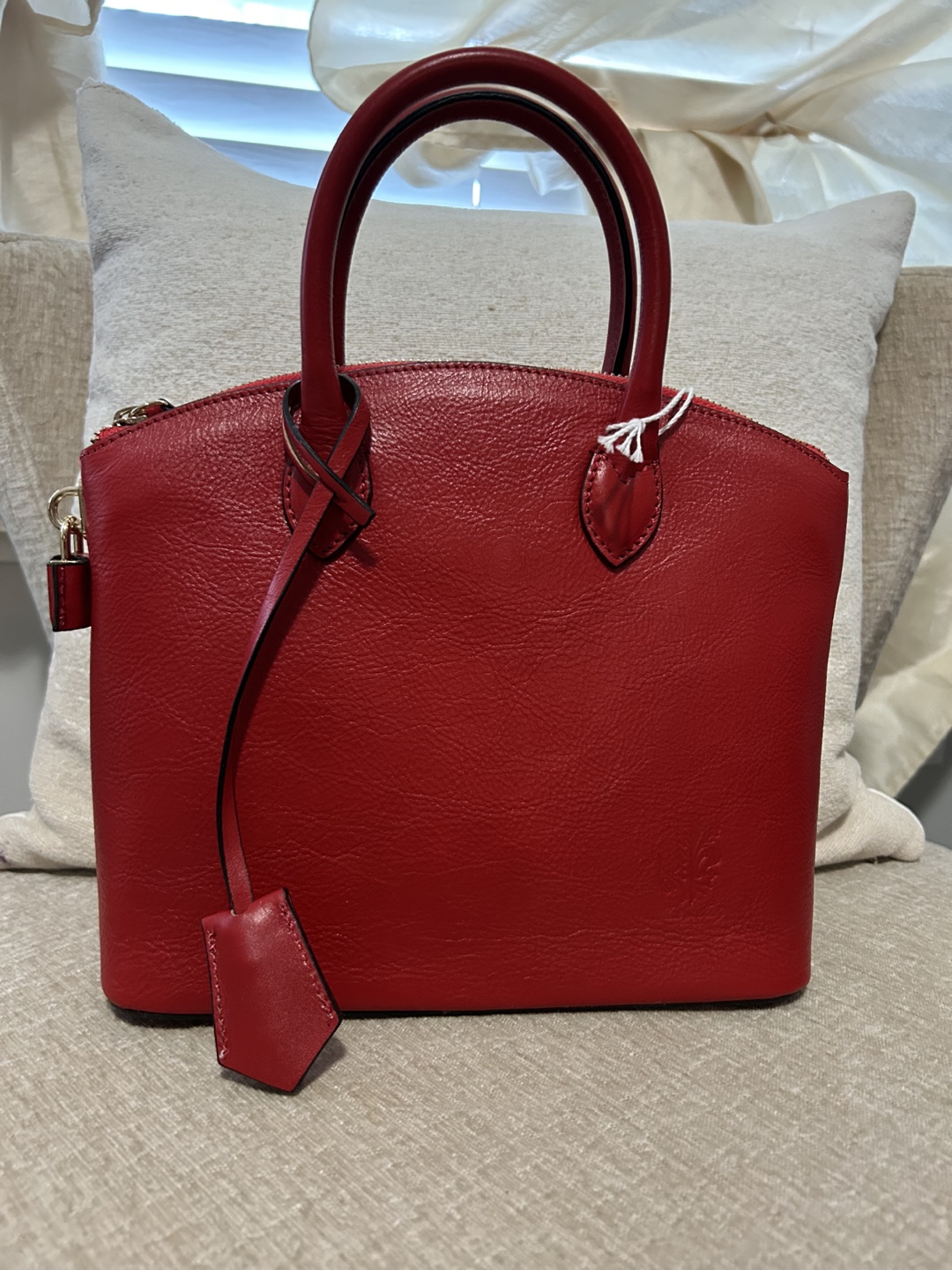 Red Leather Handbag with Strap