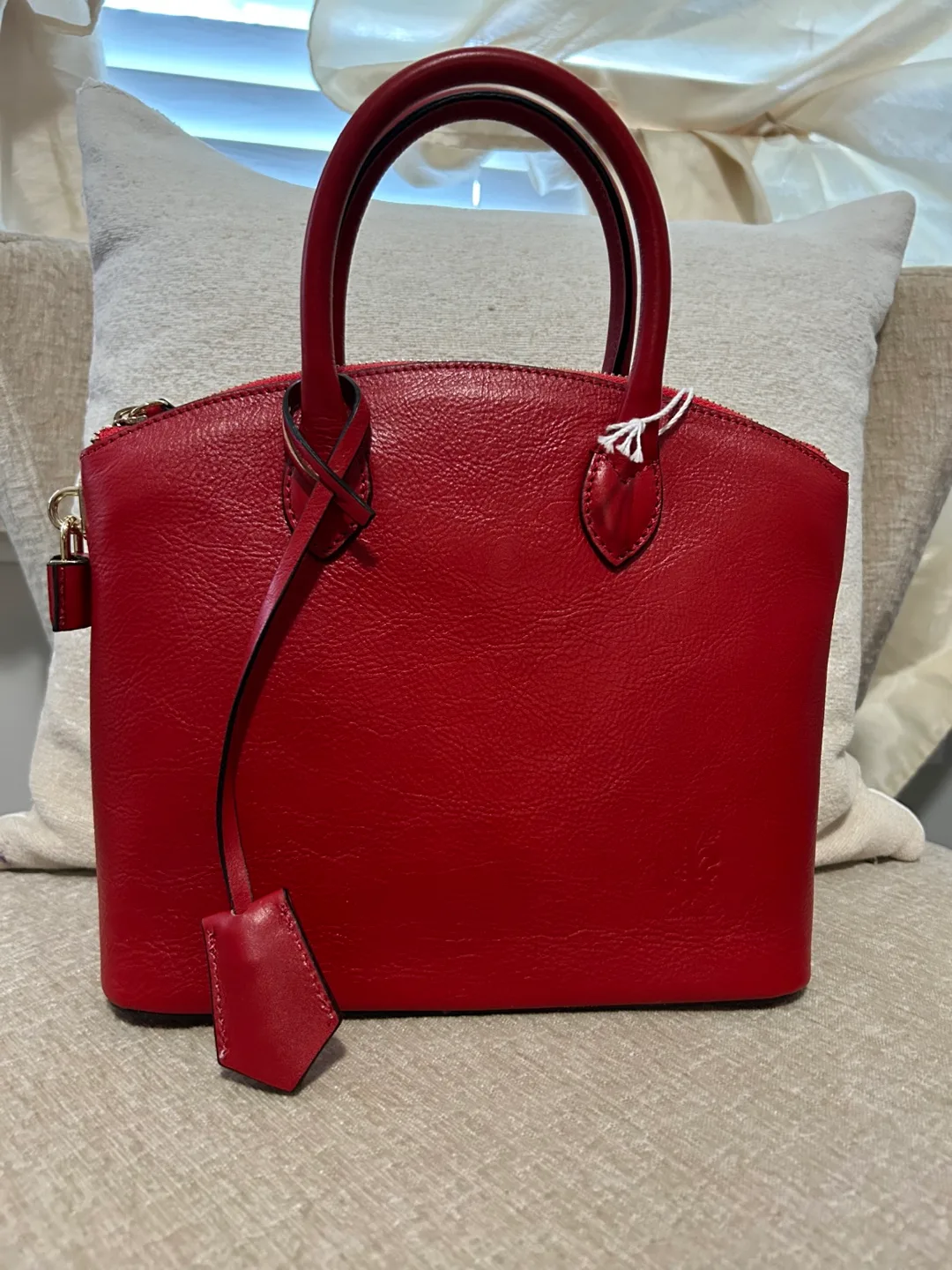 Red Leather Handbag with Strap