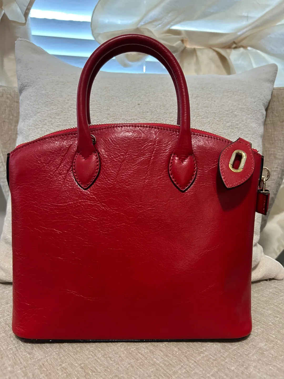 Red Leather Handbag with Strap image indicator(2)