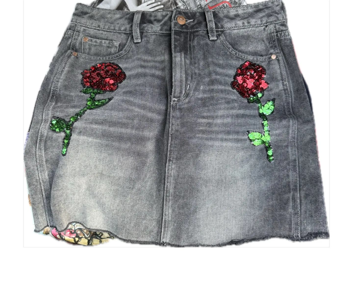 Denim Skirt with Rose Embroidery thumbnail